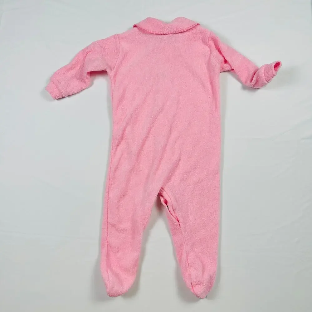 Vintage 1980s Le Roi Sleeping Teddy Bear Pink Footie Pajamas Sz L 9-12 months